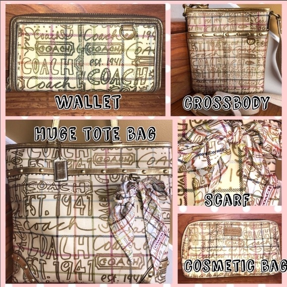 Coach Tattersall Gold Graffiti Tote Wallet Holiday - Picture 3 of 8